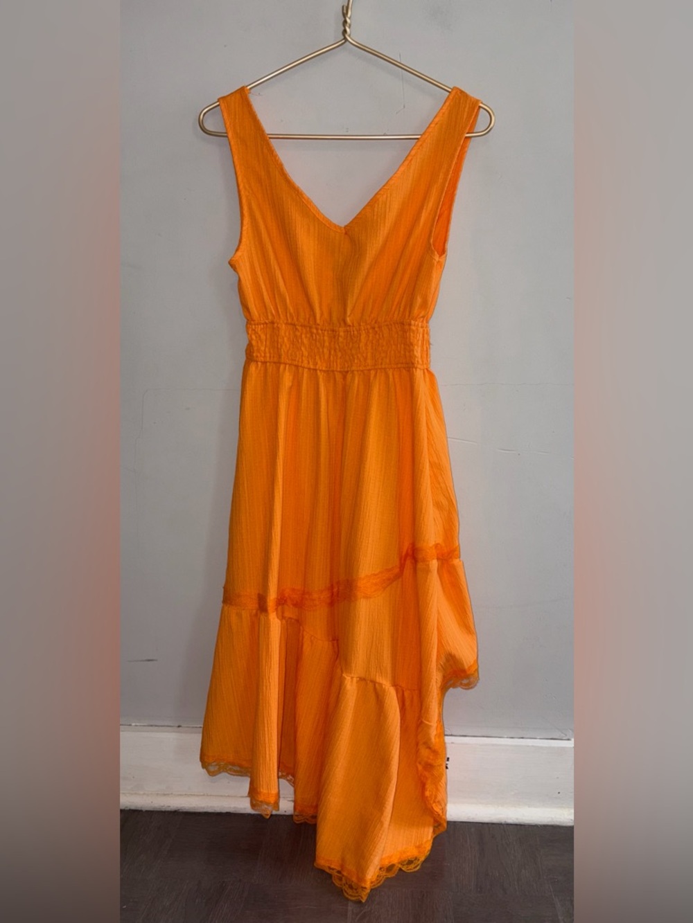 Orange Ruffled Midi Sleeveless Dress sz M - Picture 3 of 6